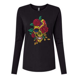 Day Of The Dead Rose Skull Womens Cotton Relaxed Long Sleeve T-Shirt