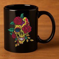 Day Of The Dead Rose Skull 11oz C Handle Ceramic Mug