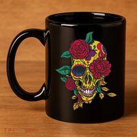 Day Of The Dead Rose Skull 11oz C Handle Ceramic Mug