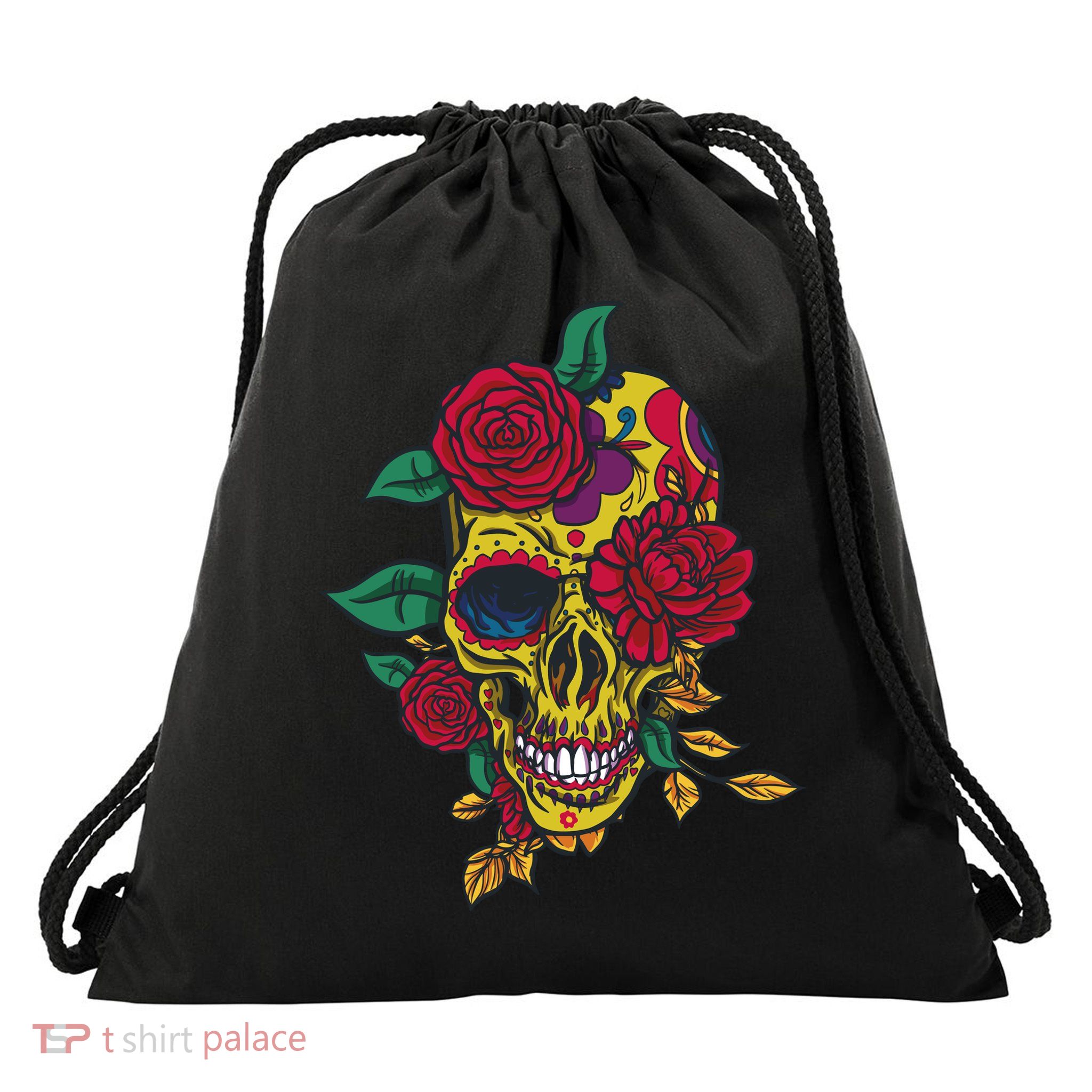 Day Of The Dead Rose Skull Drawstring Bag