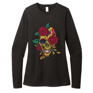 Day Of The Dead Rose Skull Womens CVC Long Sleeve Shirt