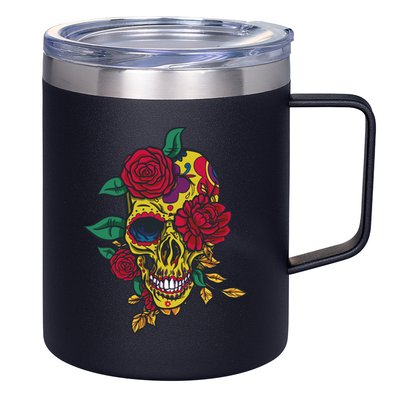 Day Of The Dead Rose Skull 12oz Stainless Steel Coffee Mug