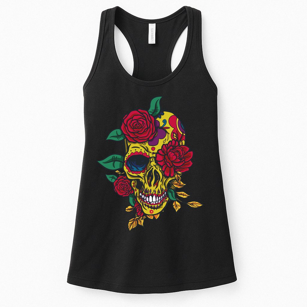 Day Of The Dead Rose Skull Womens Tank Top