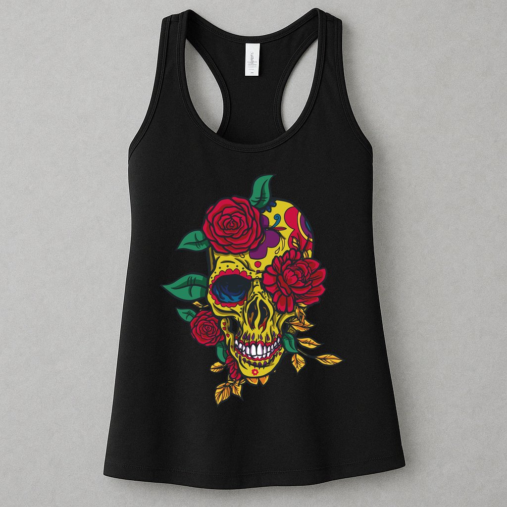 Day Of The Dead Rose Skull Womens Tank Top