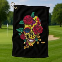 Day Of The Dead Rose Skull Golf Towel