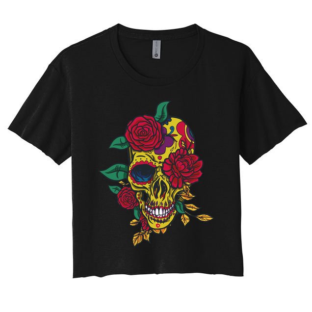 Day Of The Dead Rose Skull Crop Top