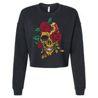 Day Of The Dead Rose Skull Cropped Pullover Crew