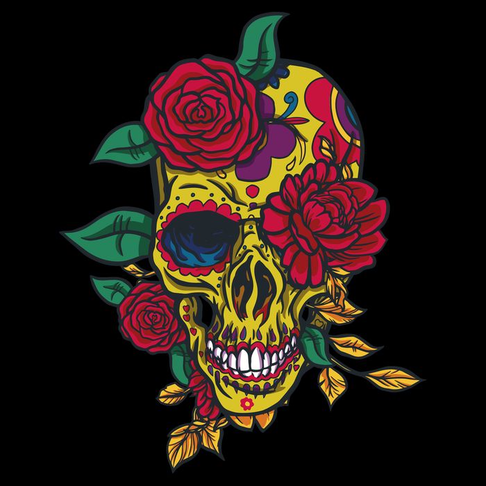 Day Of The Dead Rose Skull Cropped Pullover Crew