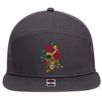 Day Of The Dead Rose Skull 7 Panel Mesh Trucker Snapback Hat