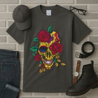 Day Of The Dead Rose Skull Tall T-Shirt