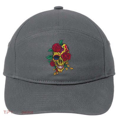 Day Of The Dead Rose Skull 7-Panel Snapback Hat