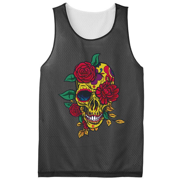 Day Of The Dead Rose Skull Mesh Reversible Basketball Jersey Tank