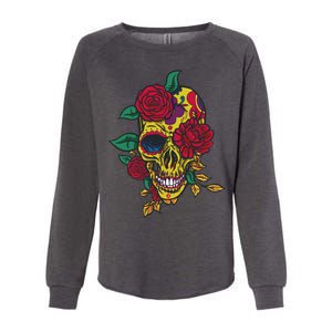 Day Of The Dead Rose Skull Womens California Wash Sweatshirt