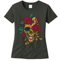 Day Of The Dead Rose Skull Womens T-Shirt