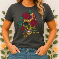 Day Of The Dead Rose Skull Womens T-Shirt