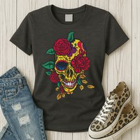 Day Of The Dead Rose Skull Womens T-Shirt
