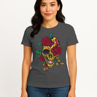 Day Of The Dead Rose Skull Womens T-Shirt