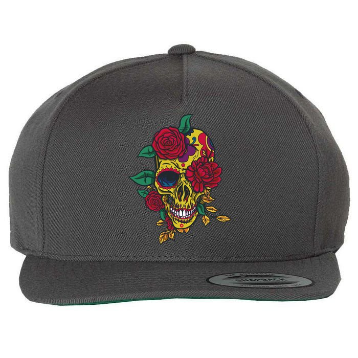 Day Of The Dead Rose Skull Wool Snapback Cap