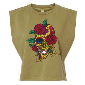 Day Of The Dead Rose Skull Garment-Dyed Women's Muscle Tee