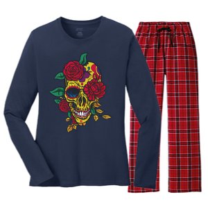 Day Of The Dead Rose Skull Women's Long Sleeve Flannel Pajama Set 