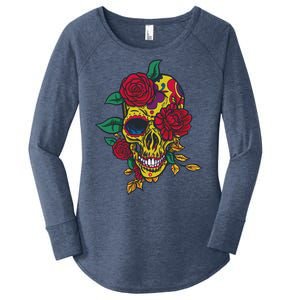 Day Of The Dead Rose Skull Women's Perfect Tri Tunic Long Sleeve Shirt