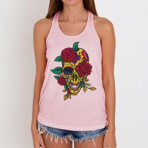 Day Of The Dead Rose Skull Women's Knotted Racerback Tank