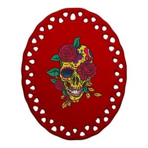 Day Of The Dead Rose Skull Ceramic Oval Ornament