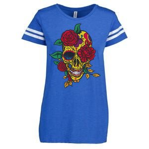 Day Of The Dead Rose Skull Enza Ladies Jersey Football T-Shirt