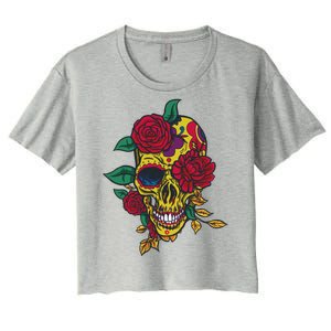 Day Of The Dead Rose Skull Women's Crop Top Tee