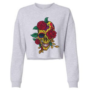 Day Of The Dead Rose Skull Cropped Pullover Crew