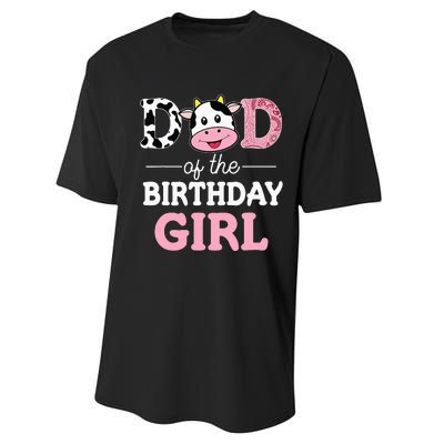 Dad Of The Birthday Girl Farm Cow Daddy Papa 1st Performance Sprint T-Shirt