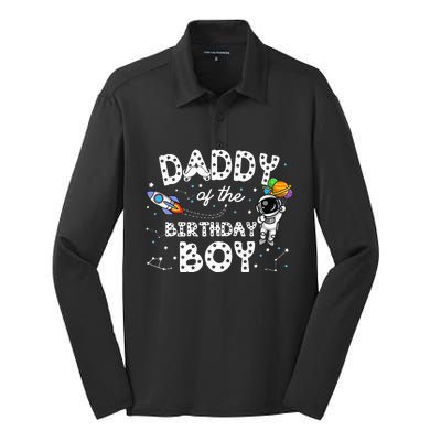 Dad Of The Birthday Astronaut Space Theme Birthday Gift Silk Touch Performance Long Sleeve Polo