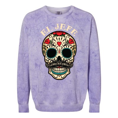 Day Of The Dead Mexico El Jefe Boss Sugar Skull Halloween Colorblast Crewneck Sweatshirt