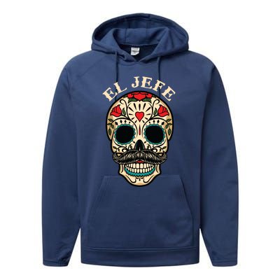 Day Of The Dead Mexico El Jefe Boss Sugar Skull Halloween Performance Fleece Hoodie