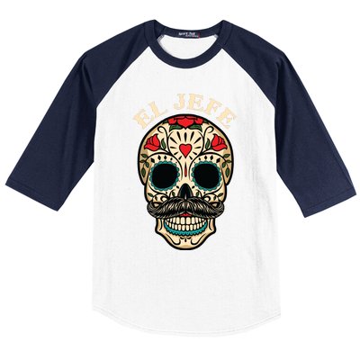 Day Of The Dead Mexico El Jefe Boss Sugar Skull Halloween Baseball Sleeve Shirt