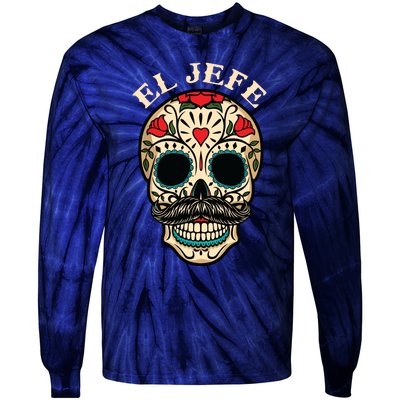 Day Of The Dead Mexico El Jefe Boss Sugar Skull Halloween Tie-Dye Long Sleeve Shirt