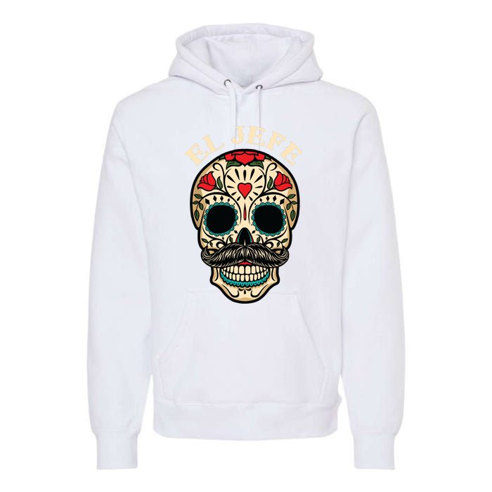 Day Of The Dead Mexico El Jefe Boss Sugar Skull Halloween Premium Hoodie