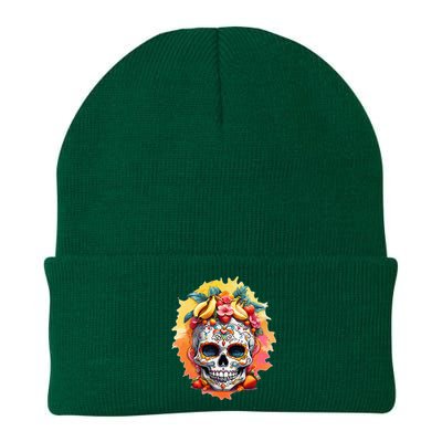 Day of the Dead Colorful Sugar Skull with Fruit Knit Cap Winter Beanie