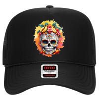 Day of the Dead Colorful Sugar Skull with Fruit High Crown Mesh Back Trucker Hat