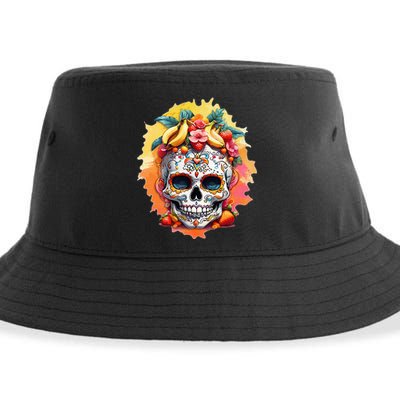 Day of the Dead Colorful Sugar Skull with Fruit Sustainable Bucket Hat