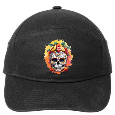 Day of the Dead Colorful Sugar Skull with Fruit 7-Panel Snapback Hat