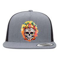 Day of the Dead Colorful Sugar Skull with Fruit Flat Bill Trucker Hat