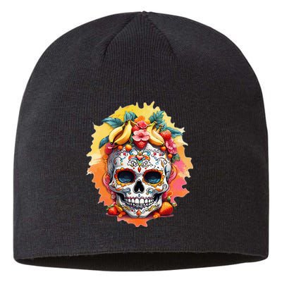 Day of the Dead Colorful Sugar Skull with Fruit Sustainable Beanie