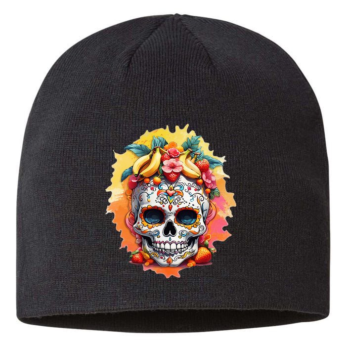 Day of the Dead Colorful Sugar Skull with Fruit Sustainable Beanie