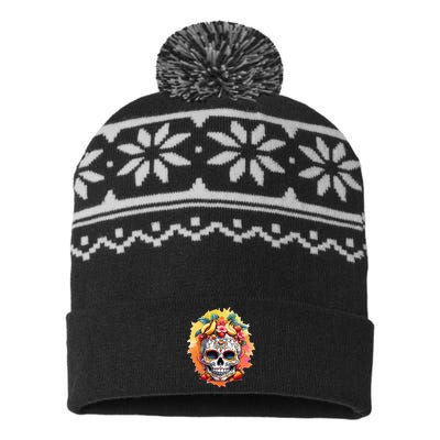 Day of the Dead Colorful Sugar Skull with Fruit USA-Made Snowflake Beanie