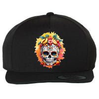 Day of the Dead Colorful Sugar Skull with Fruit Wool Snapback Cap