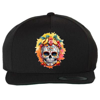 Day of the Dead Colorful Sugar Skull with Fruit Wool Snapback Cap