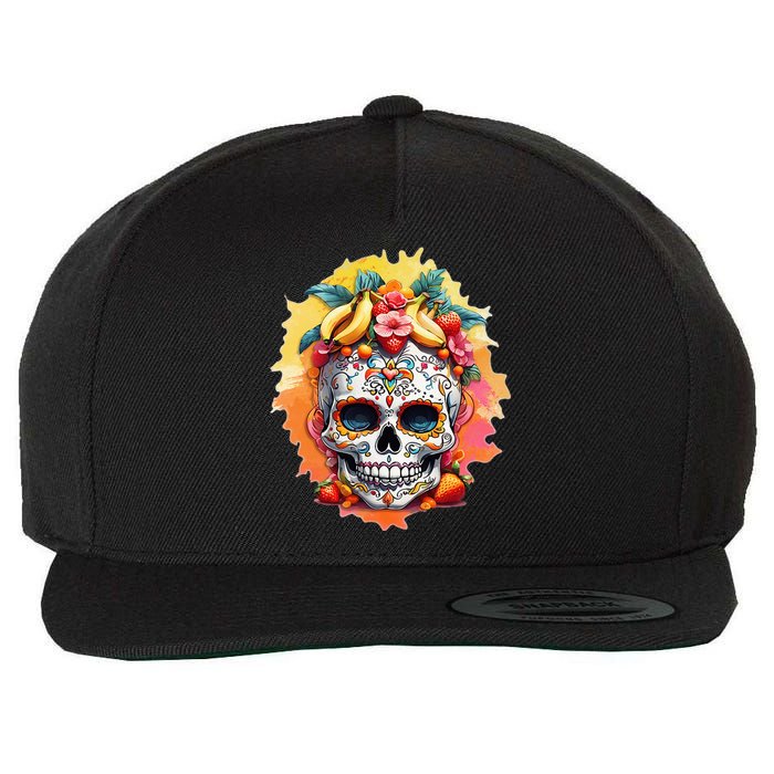 Day of the Dead Colorful Sugar Skull with Fruit Wool Snapback Cap