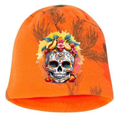 Day of the Dead Colorful Sugar Skull with Fruit Kati - Camo Knit Beanie