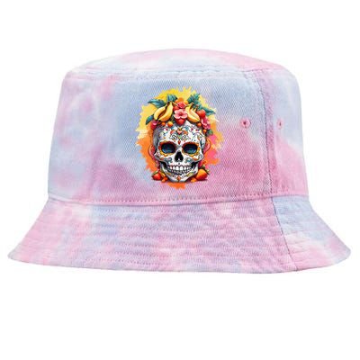 Day of the Dead Colorful Sugar Skull with Fruit Tie-Dyed Bucket Hat